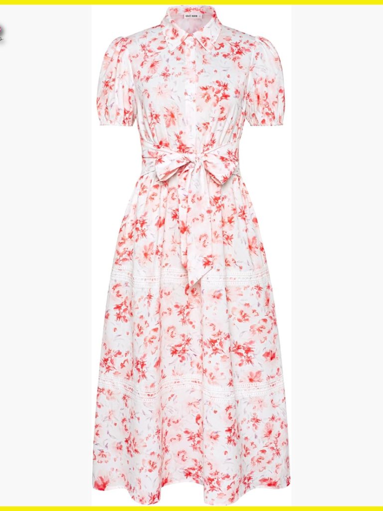 Boho Floral Maxi Dress With Puff Sleeves Tie Belt A-Line Summer Casual